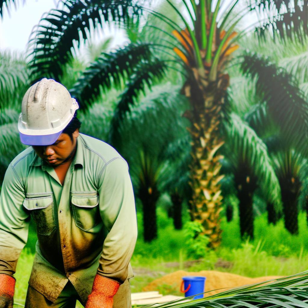 oil palm worker wearing safety helmet